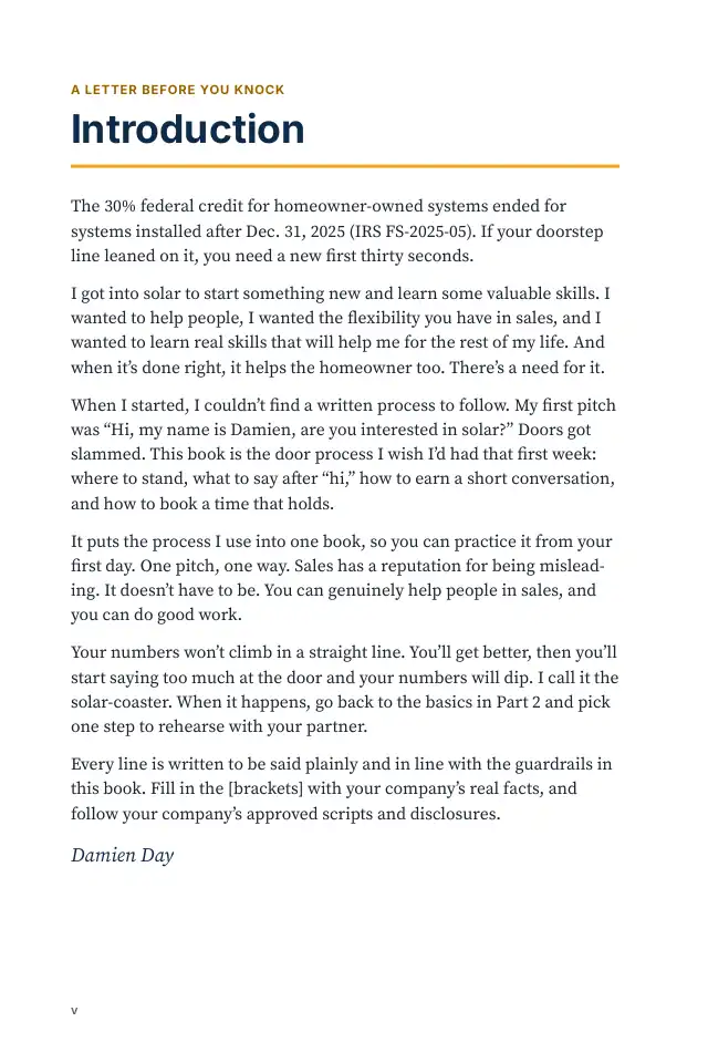 Page from Book 1, The Knock-to-Booked Playbook: Introduction