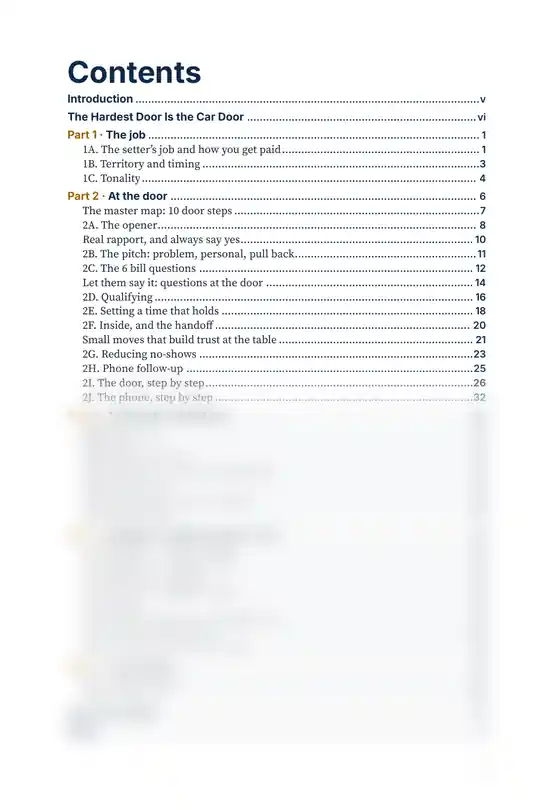 Book 1 contents page, lower part blurred