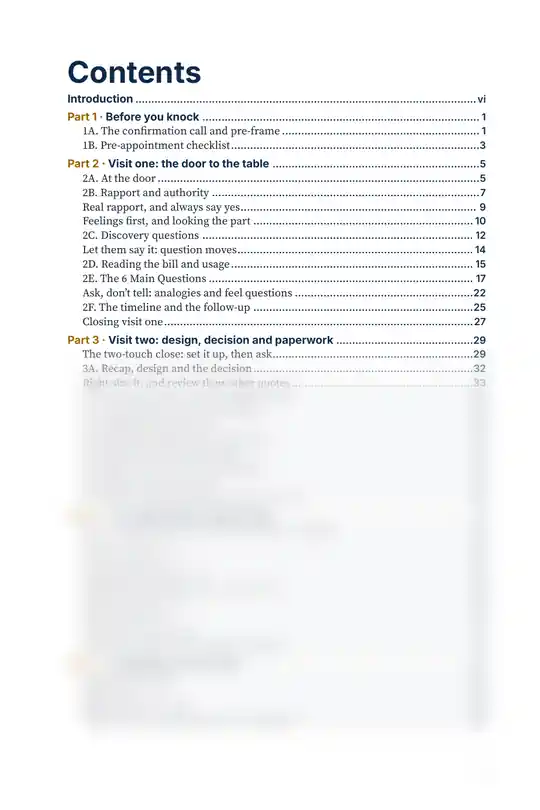 Book 2 contents page, lower part blurred