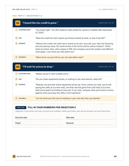 Kit 01 page: objections 1-2